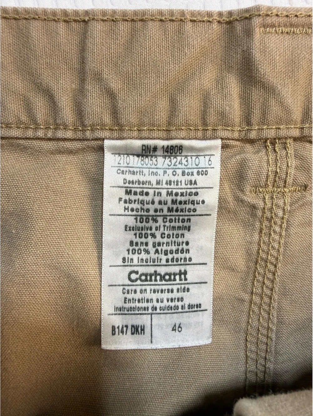 Carhartt B147 Men’s 46 Dark Khaki Canvas Utility Work Carpenter Shorts 10”